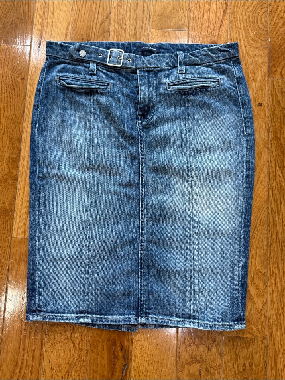 7 For All Mankind Faded Blue Denim Pencil Skirt with Belt